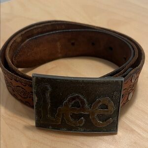 Vintage Lee Belt Buckle and Vintage Stamped Leather Belt